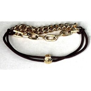 Henri Bendel Women's Bracelet Gold Toned & Brown Center Logo Stretch